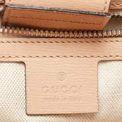 Pre Owned Gucci Peach Leather Medium Blooms Bamboo Shopper Tote