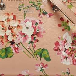 Pre Owned Gucci Peach Leather Medium Blooms Bamboo Shopper Tote