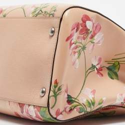 Pre Owned Gucci Peach Leather Medium Blooms Bamboo Shopper Tote