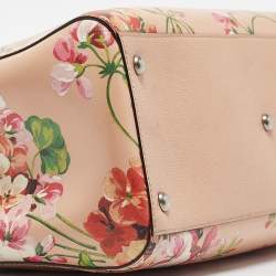 Pre Owned Gucci Peach Leather Medium Blooms Bamboo Shopper Tote