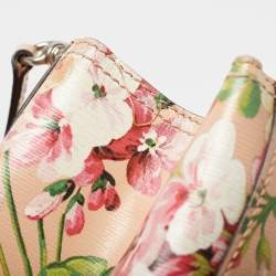 Pre Owned Gucci Peach Leather Medium Blooms Bamboo Shopper Tote