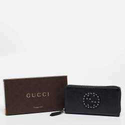 Pre Owned Gucci Black Leather Studded Soho Continental Wallet