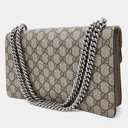 Pre Owned Gucci Beige GG Supreme Canvas and Suede Small Dionysus Shoulder Bag