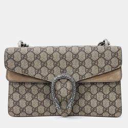 Pre Owned Gucci Beige GG Supreme Canvas and Suede Small Dionysus Shoulder Bag