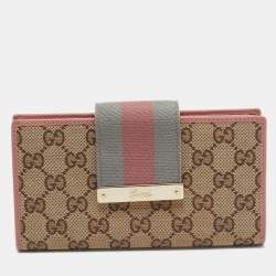 Gucci Pink/Beige GG Canvas and Leather Web Flap Continental Wallet