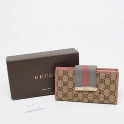 Gucci Pink/Beige GG Canvas and Leather Web Flap Continental Wallet