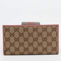 Gucci Pink/Beige GG Canvas and Leather Web Flap Continental Wallet