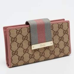 Gucci Pink/Beige GG Canvas and Leather Web Flap Continental Wallet