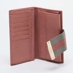 Gucci Pink/Beige GG Canvas and Leather Web Flap Continental Wallet