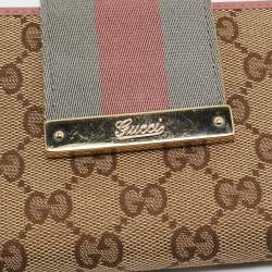 Gucci Pink/Beige GG Canvas and Leather Web Flap Continental Wallet