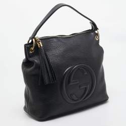 Pre Owned Gucci Black Leather Soho Zip Hobo