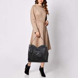 Pre Owned Gucci Black Leather Soho Zip Hobo