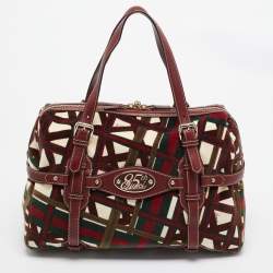 Pre Owned Gucci Multicolor Velvet and Leather Medium 85th Anniversary Boston Bag