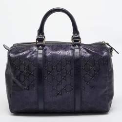 Pre Owned Gucci Purple GG Imprime Canvas and Leather Medium Joy Boston Bag