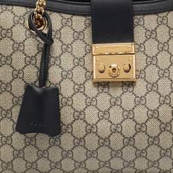 Pre Owned Gucci Beige/Black GG Supreme Canvas Medium Padlock Shoulder Bag