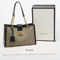 Pre Owned Gucci Beige/Black GG Supreme Canvas Medium Padlock Shoulder Bag