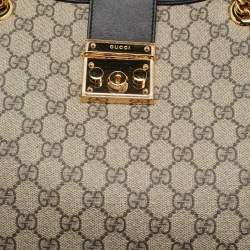 Pre Owned Gucci Beige/Black GG Supreme Canvas Medium Padlock Shoulder Bag