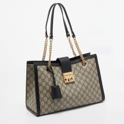 Pre Owned Gucci Beige/Black GG Supreme Canvas Medium Padlock Shoulder Bag