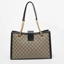 Pre Owned Gucci Beige/Black GG Supreme Canvas Medium Padlock Shoulder Bag
