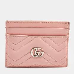 Gucci Pink Matelassé Leather GG Marmont Card Holder