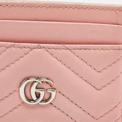 Gucci Pink Matelassé Leather GG Marmont Card Holder