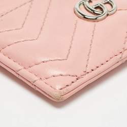 Gucci Pink Matelassé Leather GG Marmont Card Holder