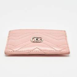 Gucci Pink Matelassé Leather GG Marmont Card Holder