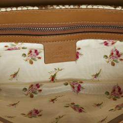 Pre Owned Gucci Beige Matelasse Raffia with Snakeskin Small GG Marmont Flap Bag 