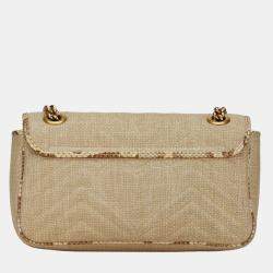 Pre Owned Gucci Beige Matelasse Raffia with Snakeskin Small GG Marmont Flap Bag 