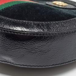 Pre Owned Gucci Black Leather and Suede Mini Web Ophidia Round Shoulder Bag