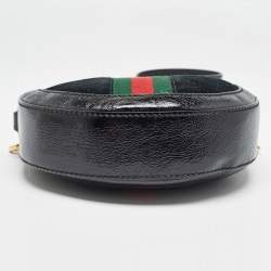 Pre Owned Gucci Black Leather and Suede Mini Web Ophidia Round Shoulder Bag