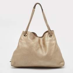 Pre Owned Gucci Light Gold Leather Medium Soho Chain Tote
