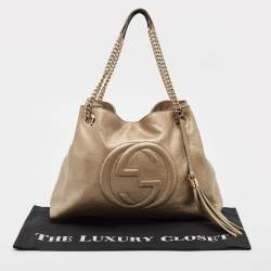 Pre Owned Gucci Light Gold Leather Medium Soho Chain Tote