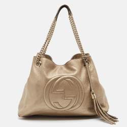 Pre Owned Gucci Light Gold Leather Medium Soho Chain Tote