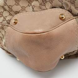 Gucci Beige/Brown GG Canvas and Leather Large Jockey Hobo