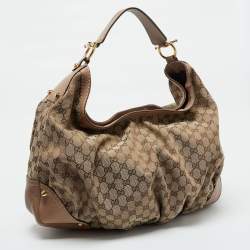 Gucci Beige/Brown GG Canvas and Leather Large Jockey Hobo