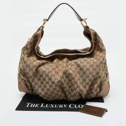 Gucci Beige/Brown GG Canvas and Leather Large Jockey Hobo