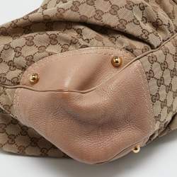 Gucci Beige/Brown GG Canvas and Leather Large Jockey Hobo