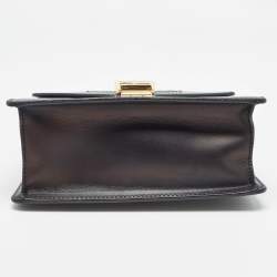 Pre Owned Gucci Black Leather Mini Web Chain Sylvie Top Handle Bag