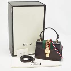 Pre Owned Gucci Black Leather Mini Web Chain Sylvie Top Handle Bag