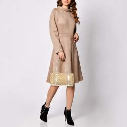 Pre Owned Gucci Beige/Gold GG Canvas and  Leather Small Abbey Boston Bag