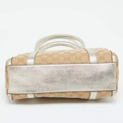 Pre Owned Gucci Beige/Gold GG Canvas and  Leather Small Abbey Boston Bag