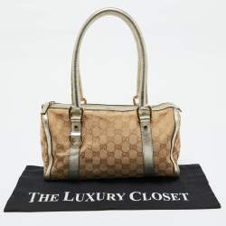 Pre Owned Gucci Beige/Gold GG Canvas and  Leather Small Abbey Boston Bag