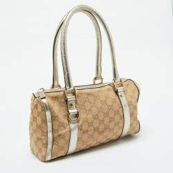 Pre Owned Gucci Beige/Gold GG Canvas and  Leather Small Abbey Boston Bag