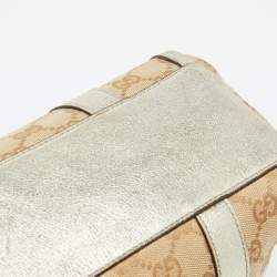 Pre Owned Gucci Beige/Gold GG Canvas and  Leather Small Abbey Boston Bag