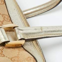 Pre Owned Gucci Beige/Gold GG Canvas and  Leather Small Abbey Boston Bag