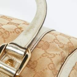 Pre Owned Gucci Beige/Gold GG Canvas and  Leather Small Abbey Boston Bag