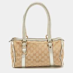 Pre Owned Gucci Beige/Gold GG Canvas and  Leather Small Abbey Boston Bag
