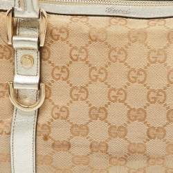 Pre Owned Gucci Beige/Gold GG Canvas and  Leather Small Abbey Boston Bag