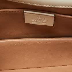 Pre Owned Gucci Off White Leather Mini Faux Pearl Studded Broadway Bee Shoulder Bag